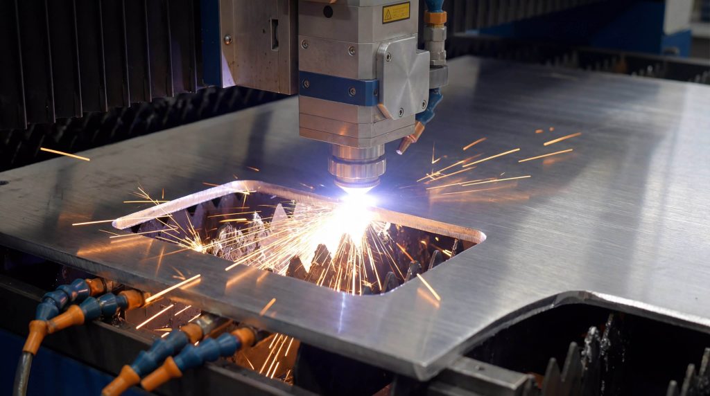 CNC laser cutting steel plate for heavy-duty truck accessories manufacturing in factory