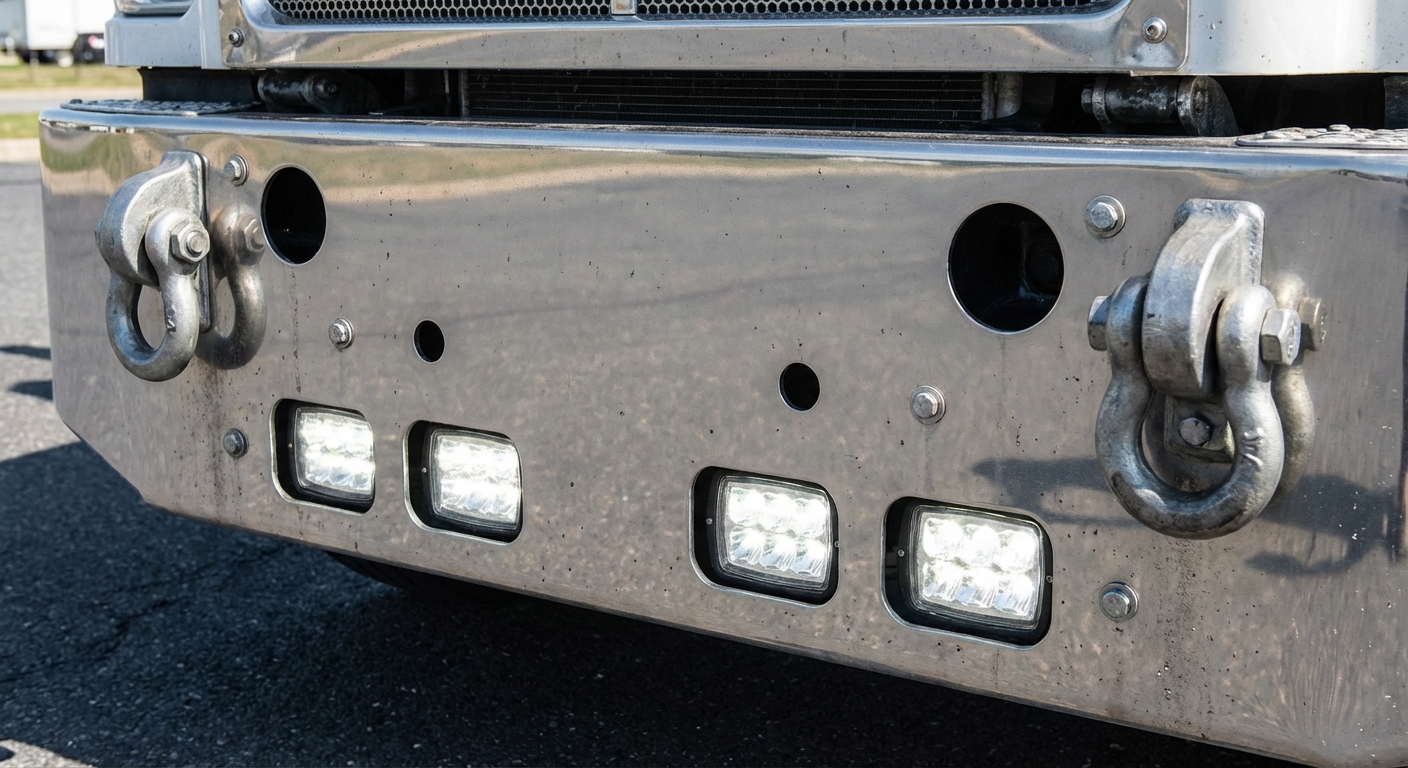 Aluminum semi truck bumper with integrated LED lights