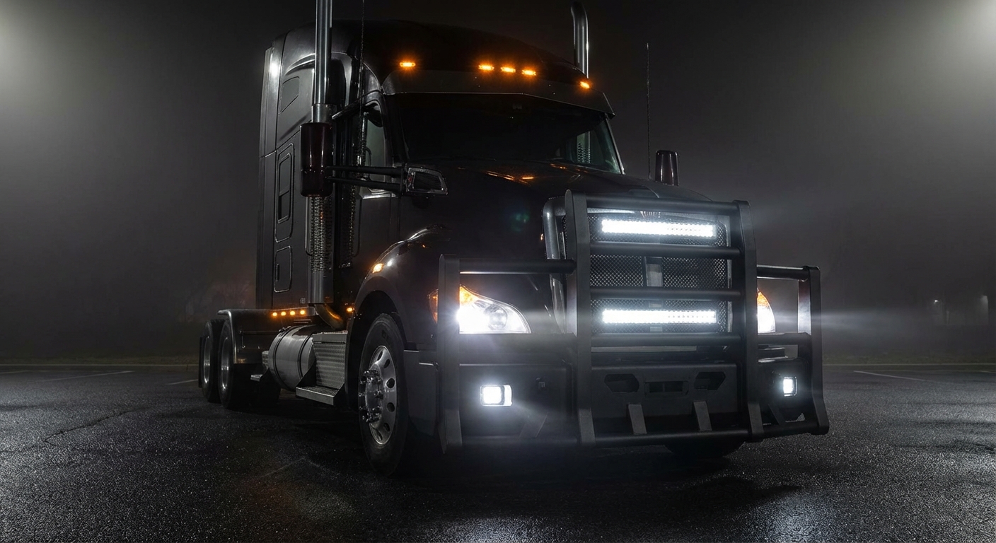 customized semi truck moose bumper night