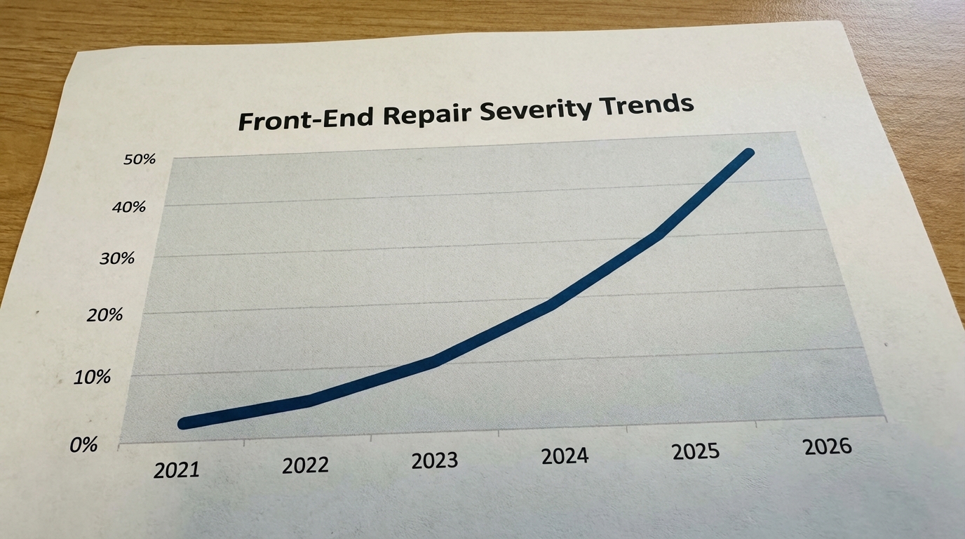 Line graph showing a 24% increase in front-end repair severity since 2021