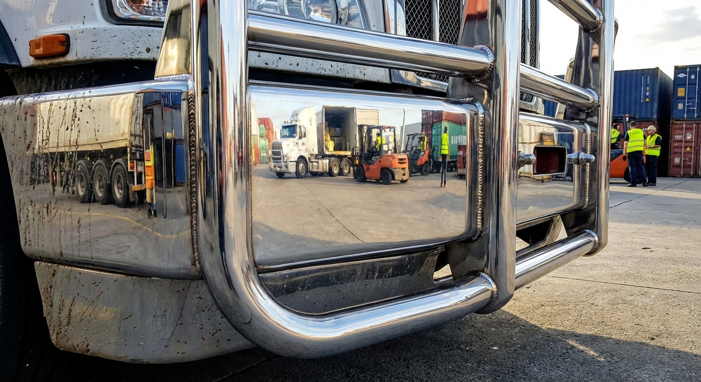 Mirror-polished grille guard close-up