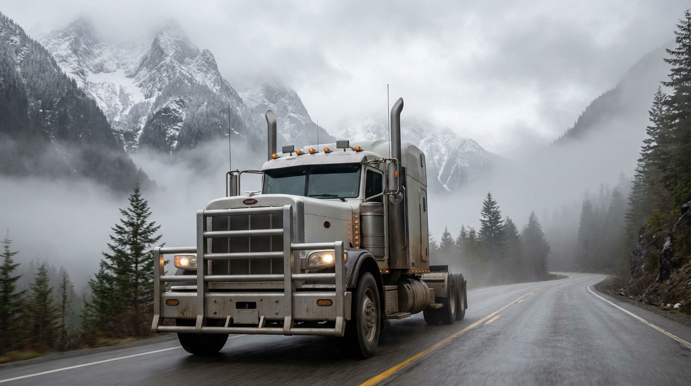 Peterbilt truck on a mountain pass