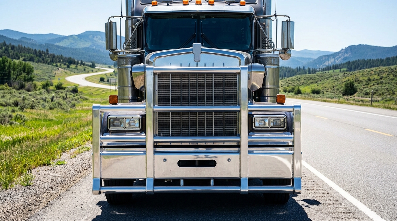 Polished aluminum moose bumper on truck