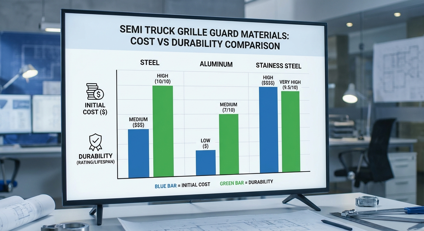 Data chart comparing cost vs durability for steel, aluminum, and stainless steel