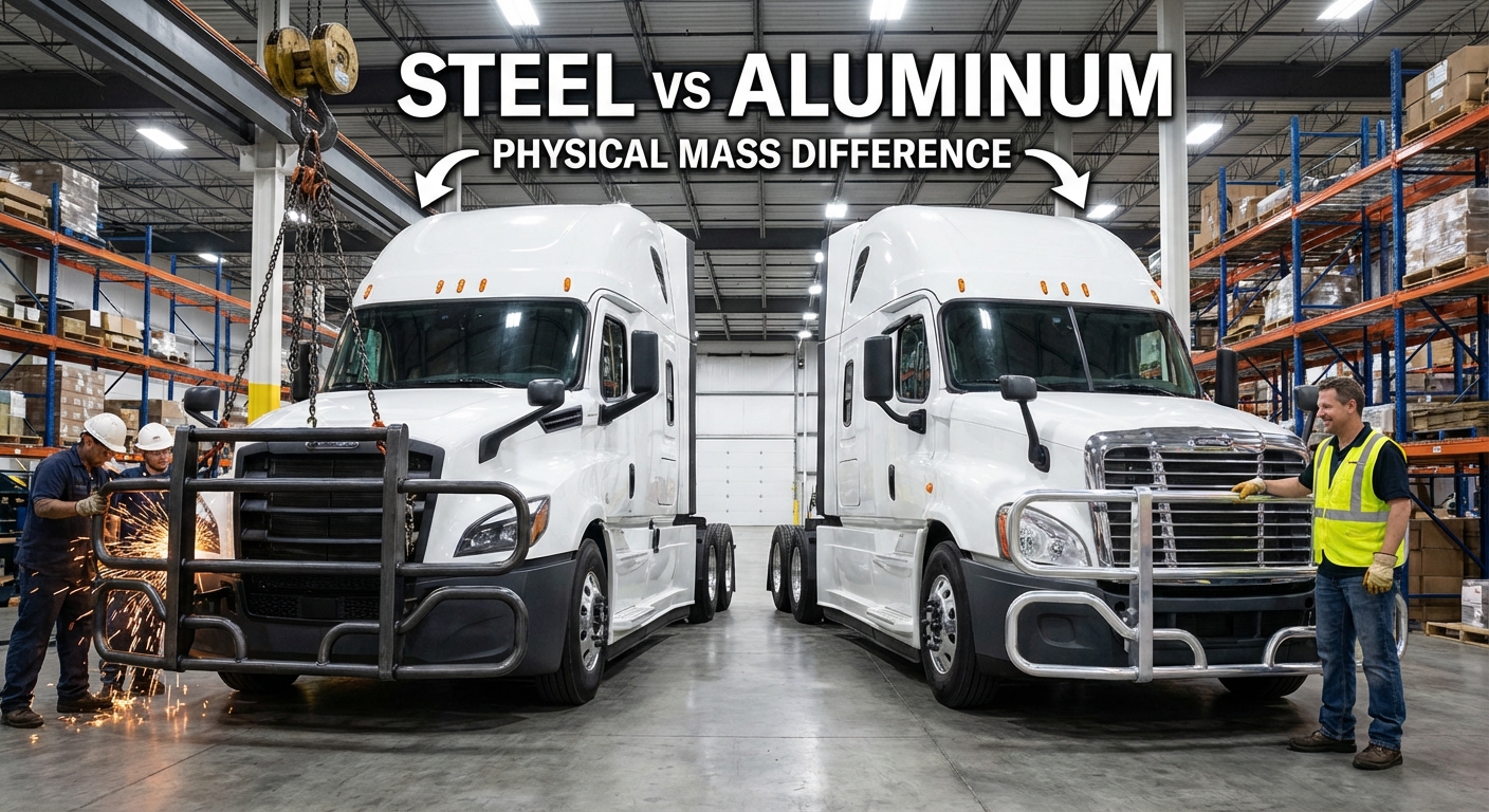 Side-by-side comparison of steel and aluminum guards showing physical mass difference