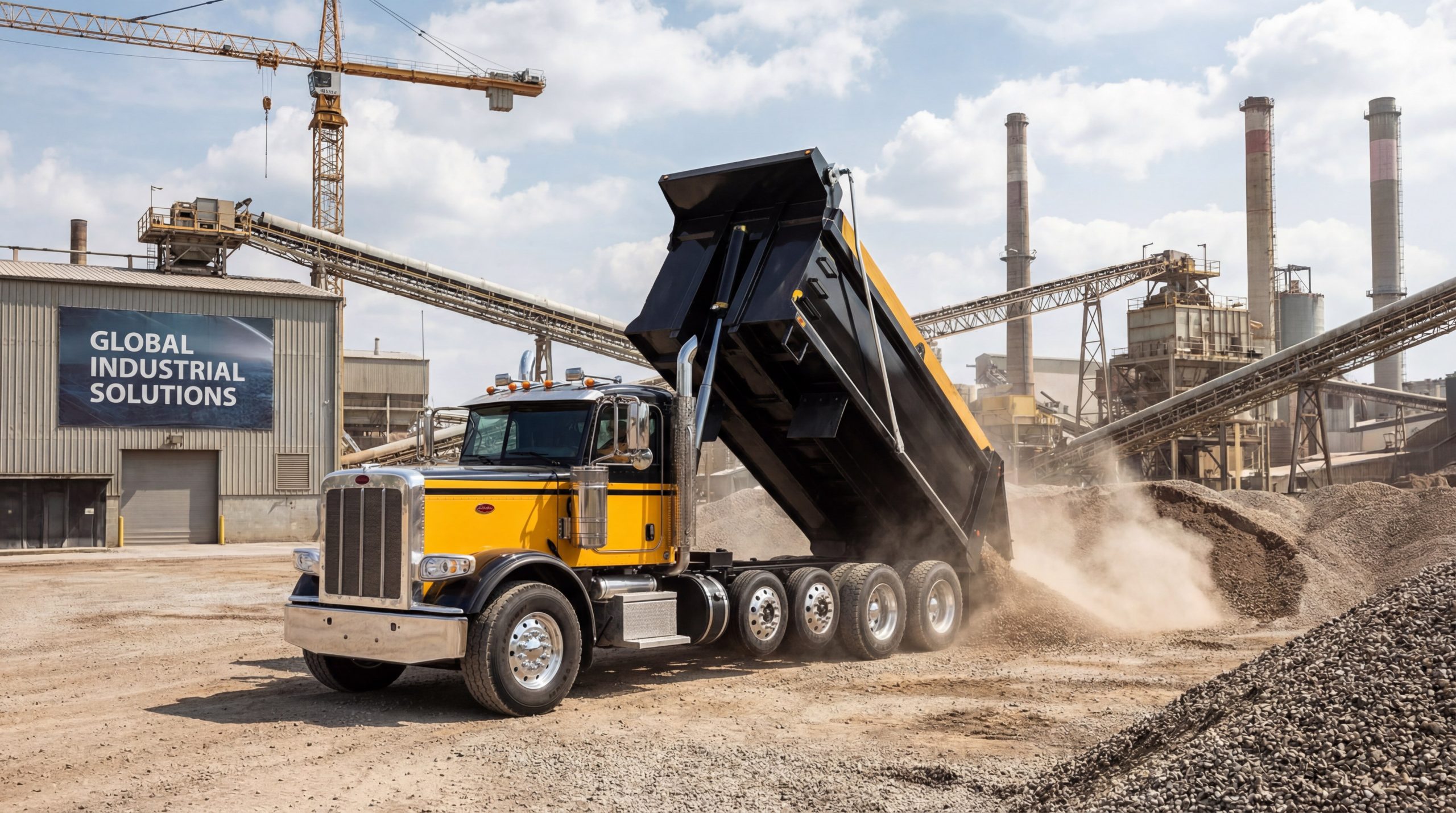 Heavy duty dump truck industrial site