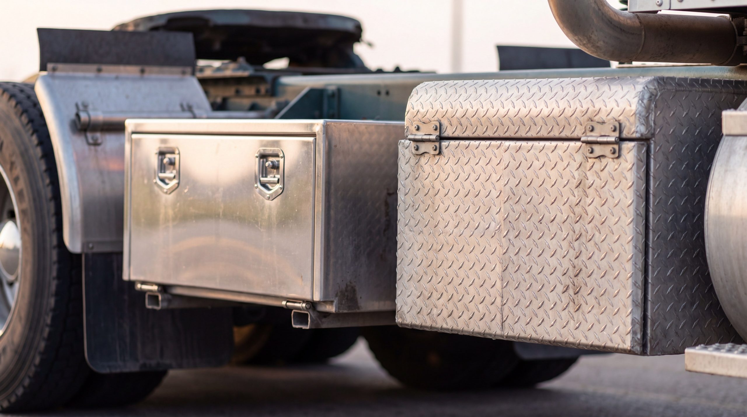 polished aluminum truck toolbox closeup