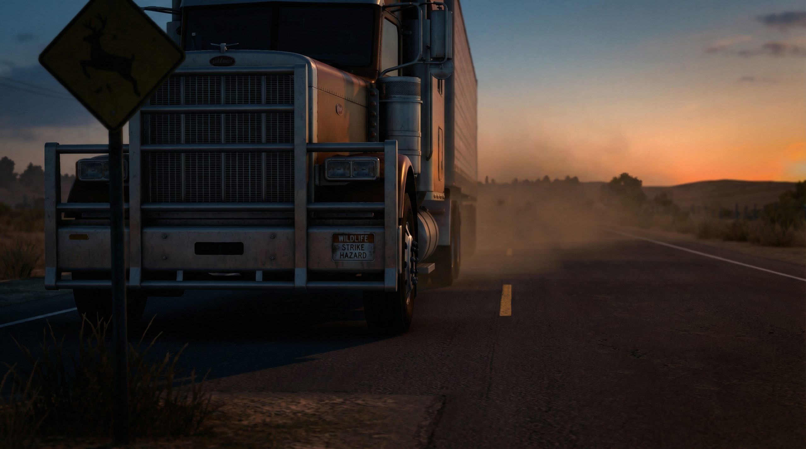 Semi Truck on Rural Highway at Dusk