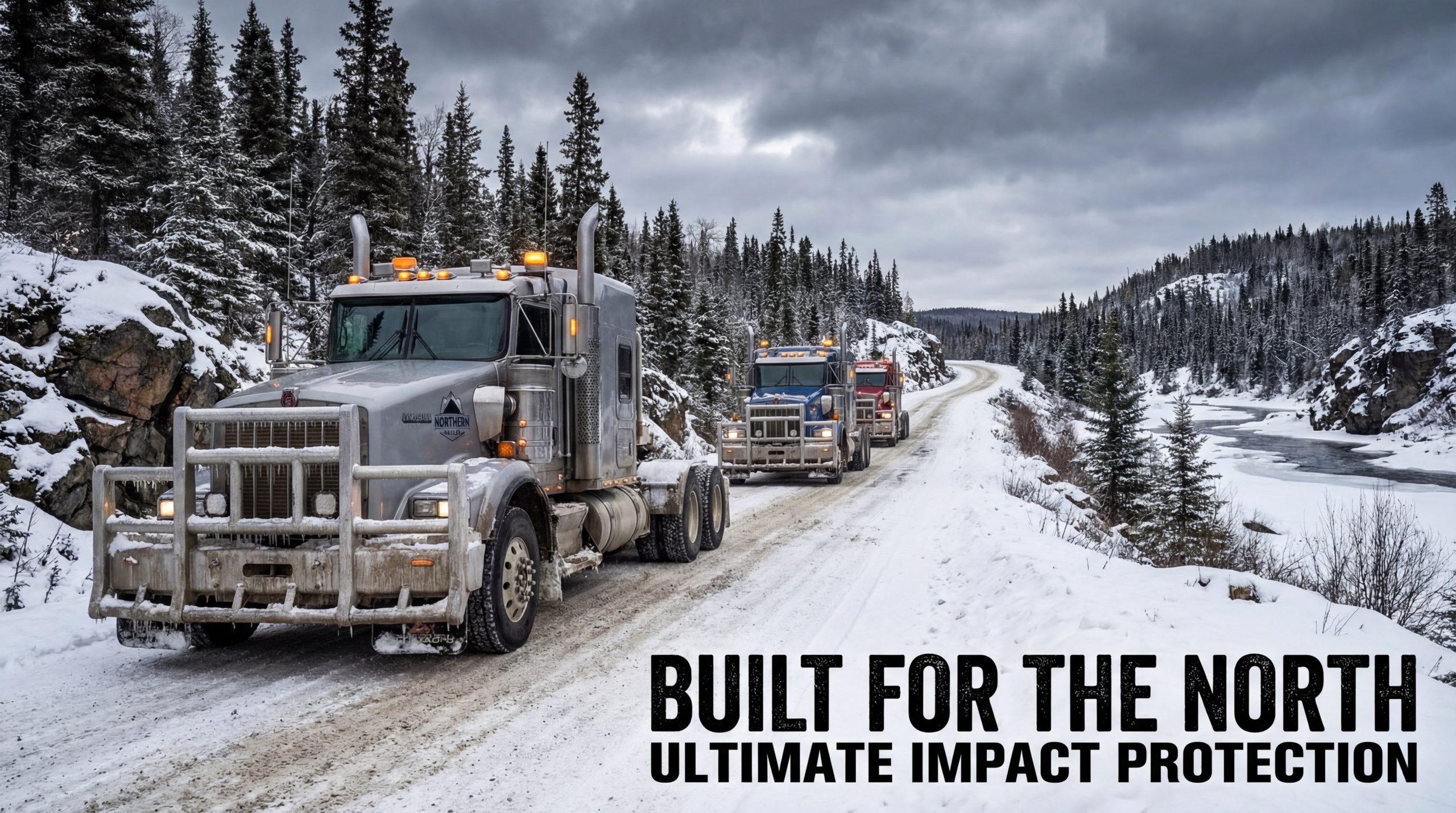 Truck Fleet with Moose Bumpers in Winter