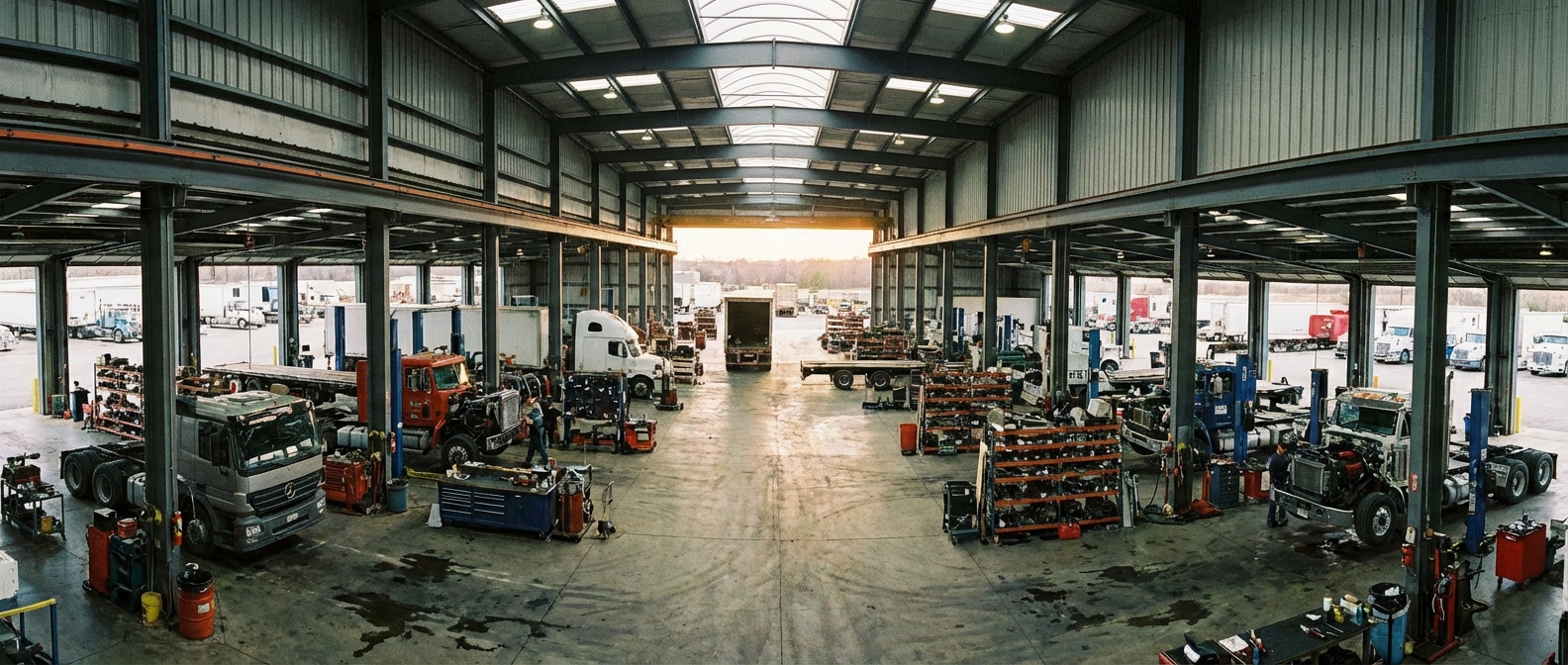 Spacious and organized commercial truck repair facility