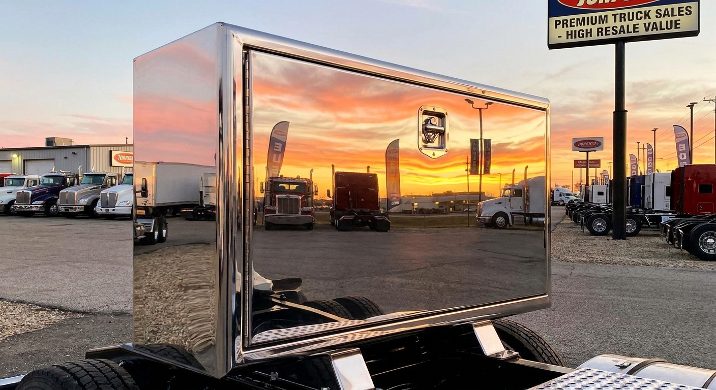 aluminum semi truck toolbox sunset