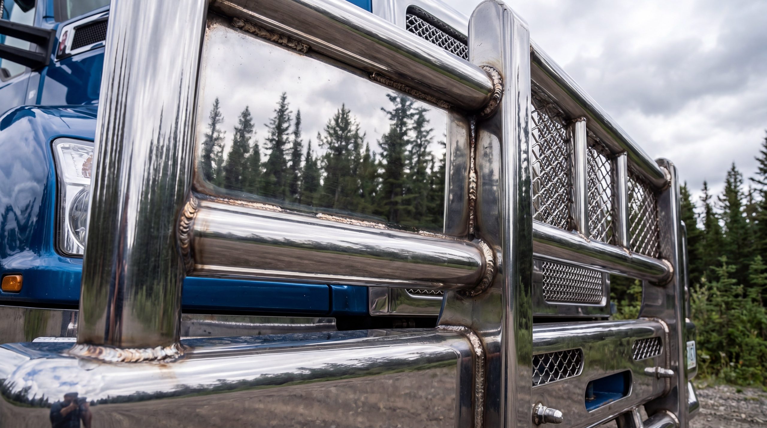Moose bumper and grille guard on Class 8 truck cab