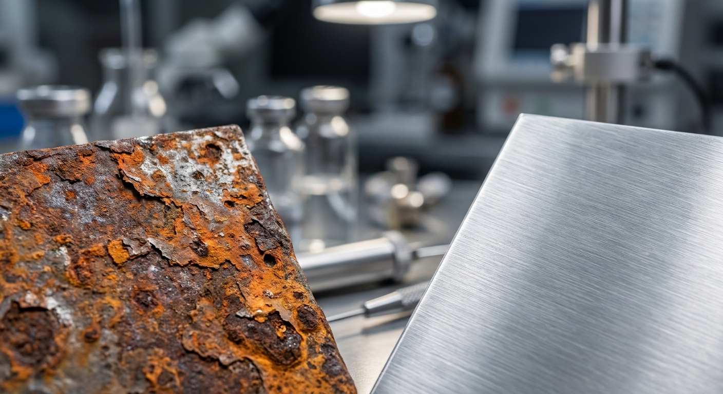 rusted steel vs brushed aluminum macro