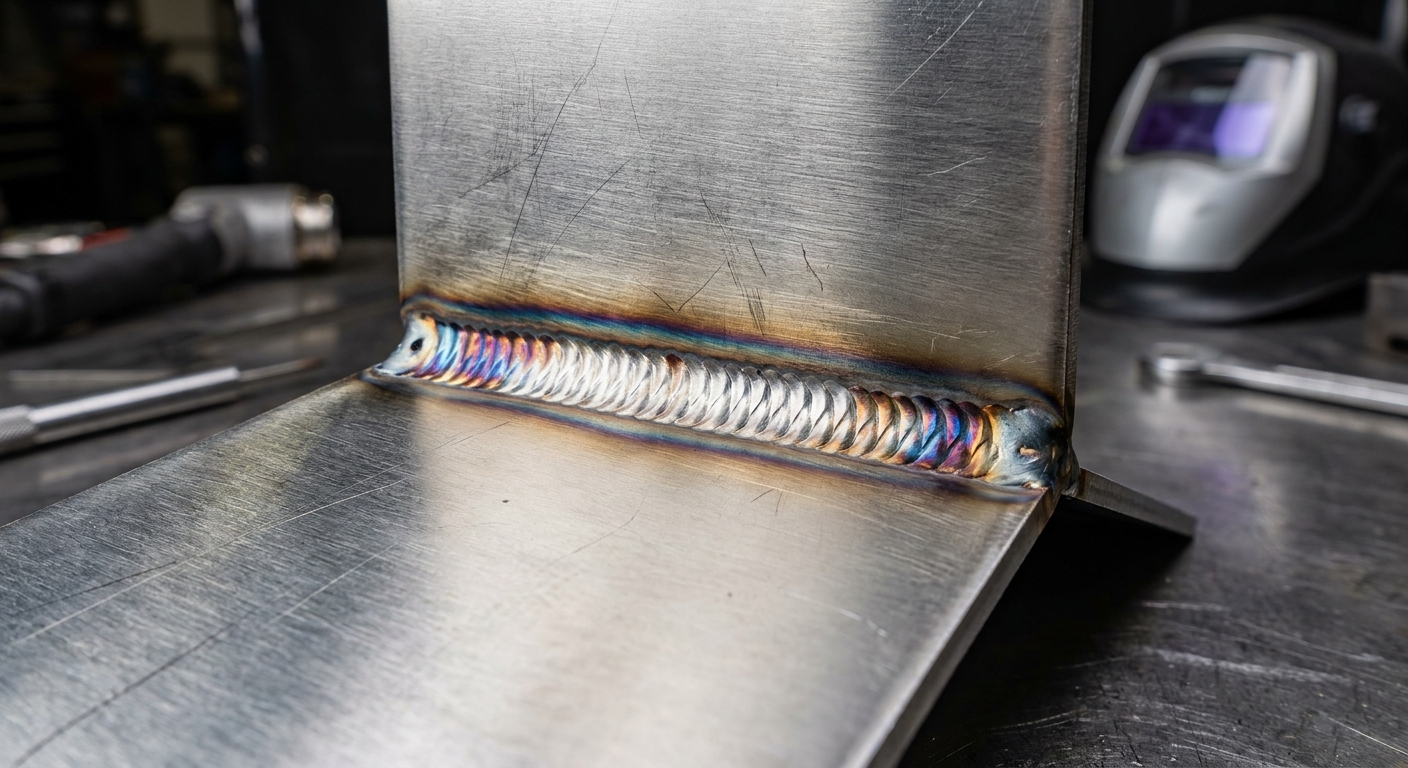 Photorealistic Close-up of TIG Weld Bead on Stainless Steel
