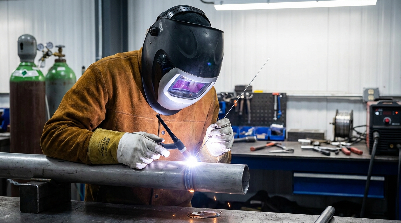 Professional TIG Welder Performing Metal Welding