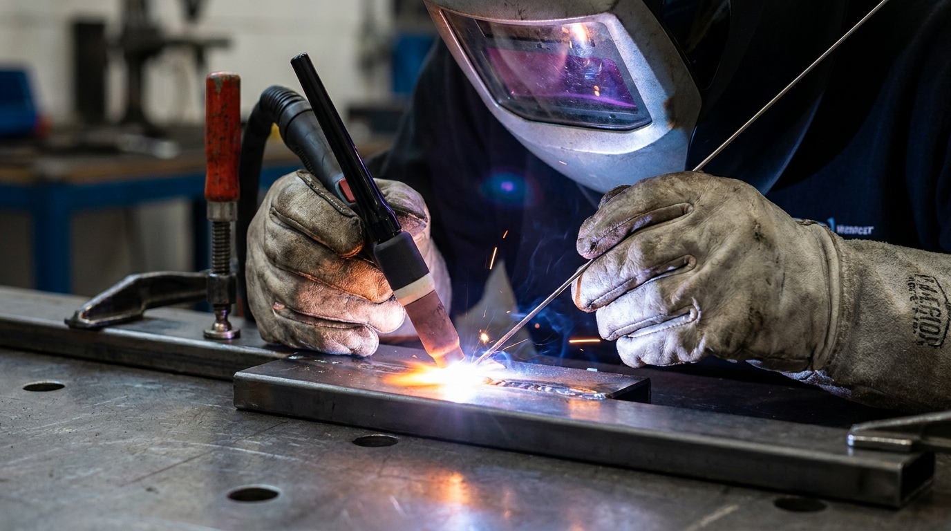 TIG Welding Process with Protective Gloves and Filler Rod
