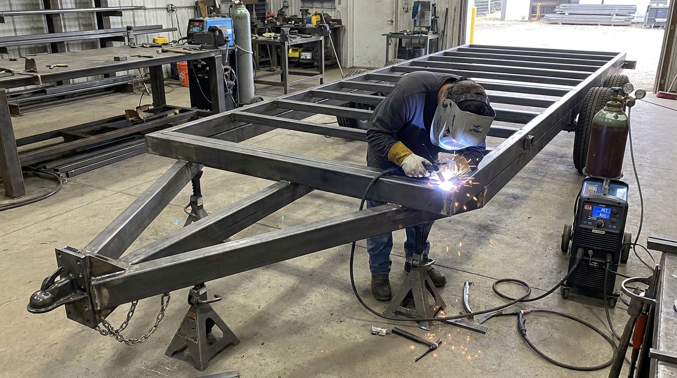 Photorealistic Metal Trailer Frame TIG Welding Construction