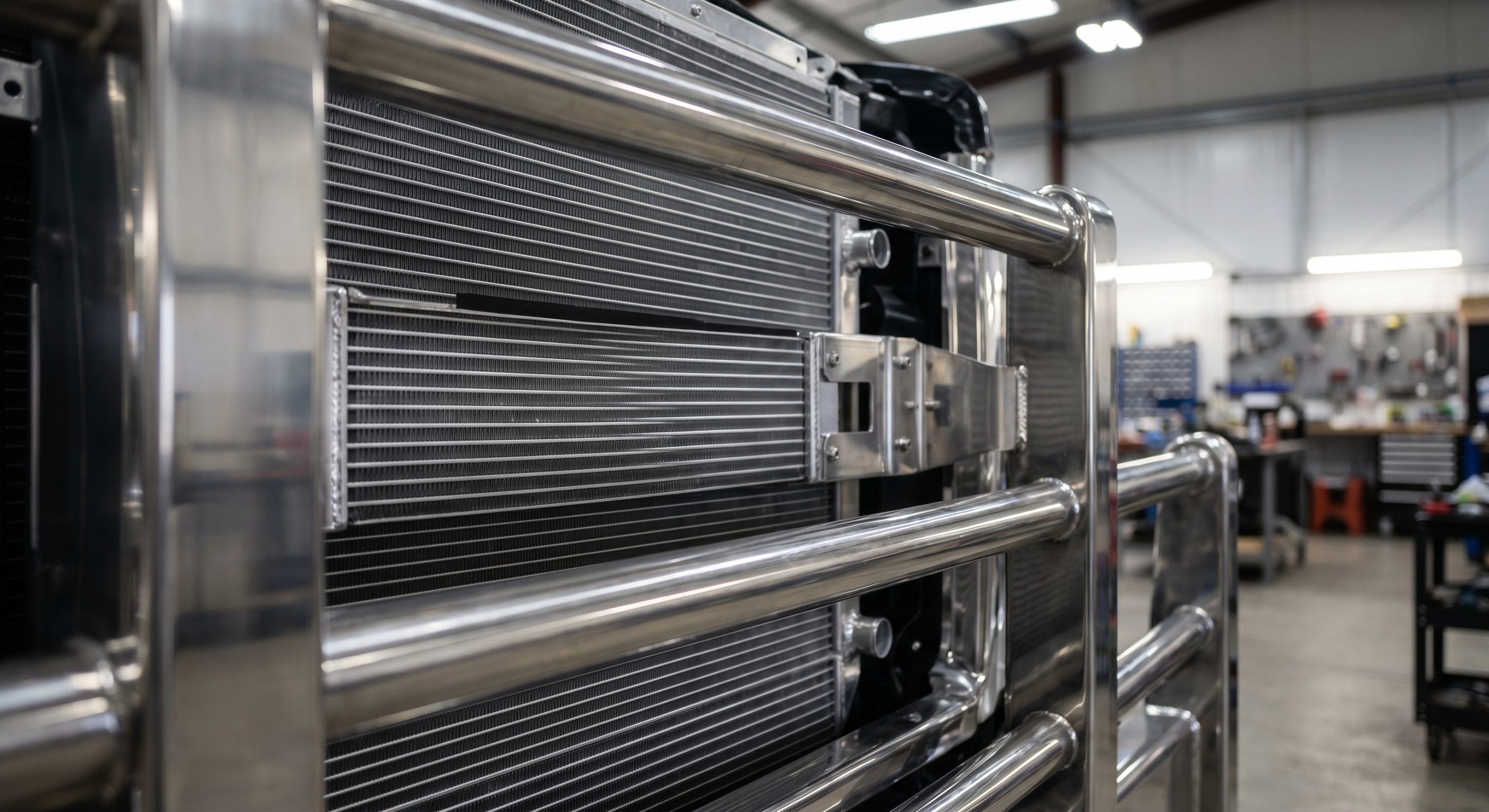 Truck radiator grille guard closeup