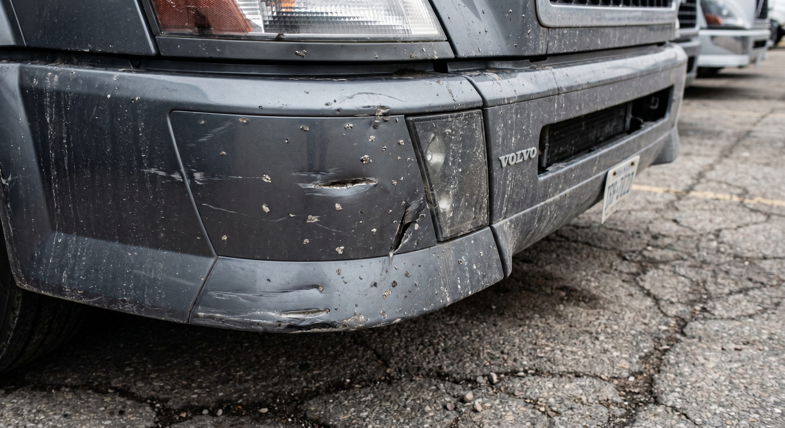 Volvo semi truck bumper damage