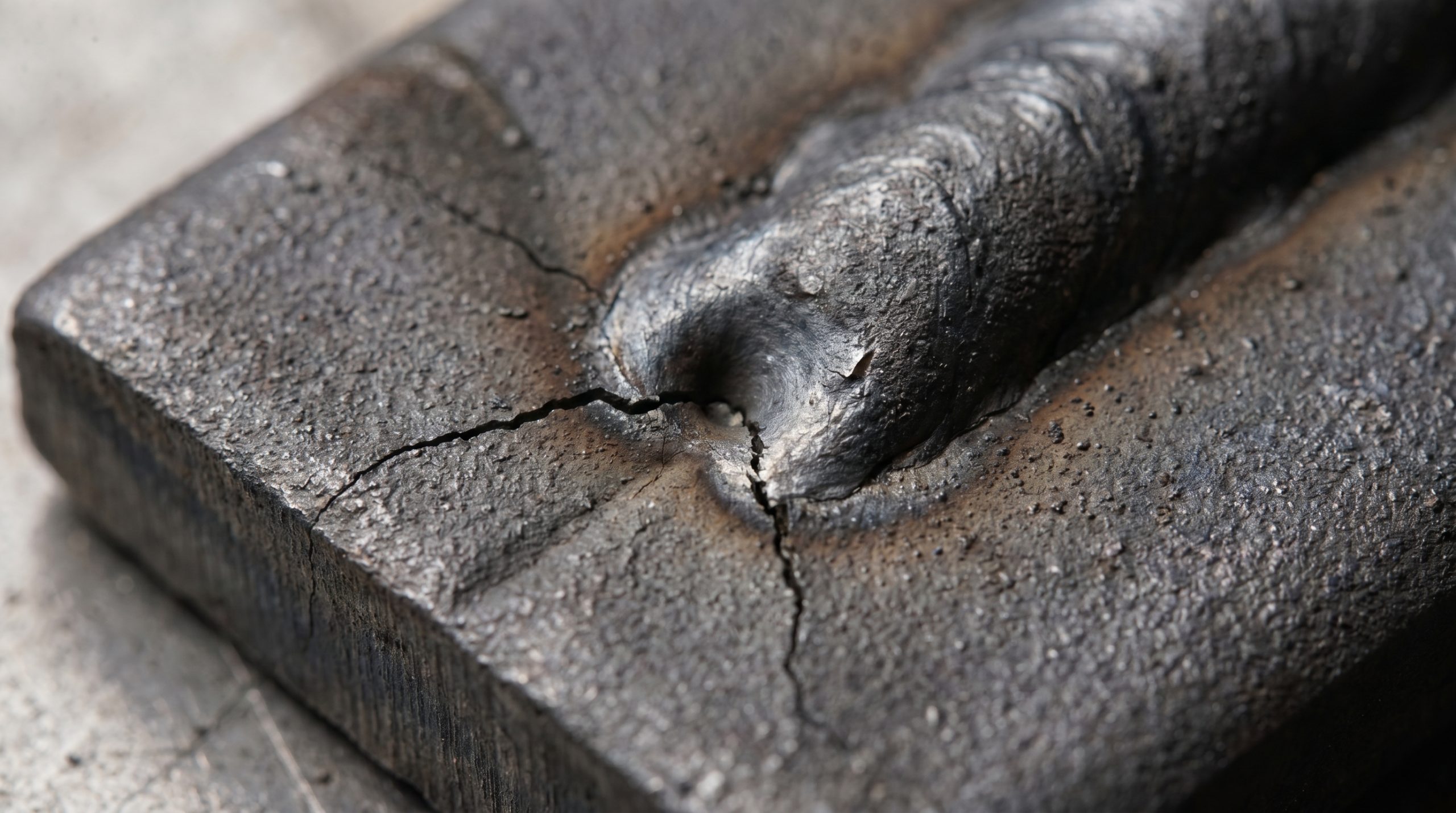 Macro view of a crater crack caused by cooling welding defects
