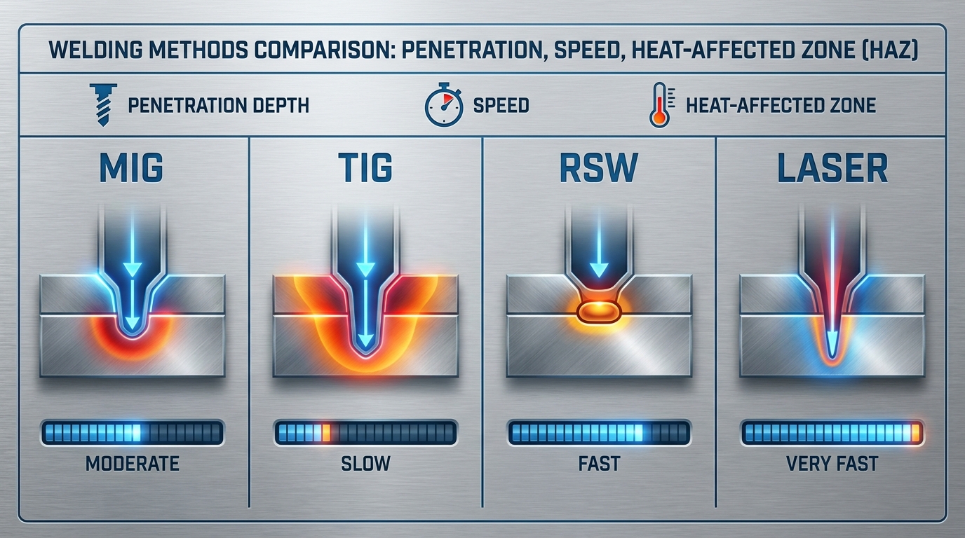 A high-quality bar chart showing the "Impact Test Results" comparing standard welds vs. AWS-certified welds across different collision force levels.