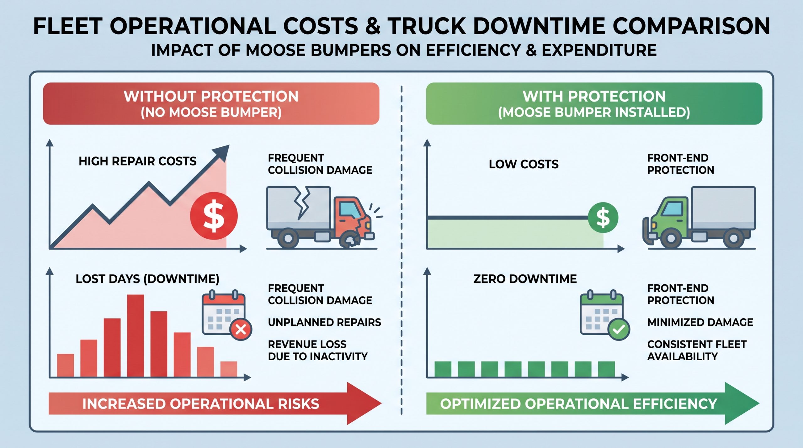 Fleet operational costs and truck downtime comparison infographic