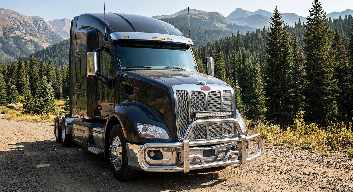 Modern Heavy-Duty Commercial Truck in Wilderness Setting