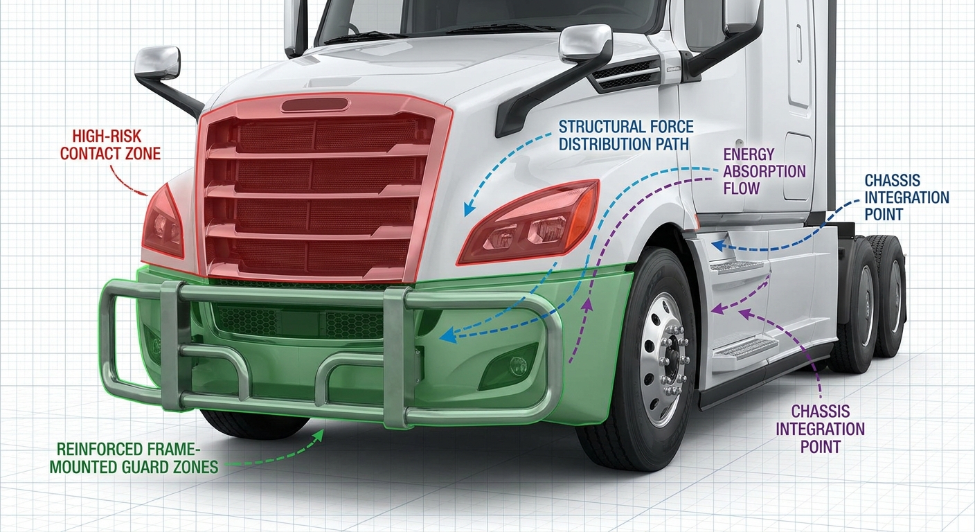 Commercial Semi-Truck Front-End Impact Protection Technical Diagram
