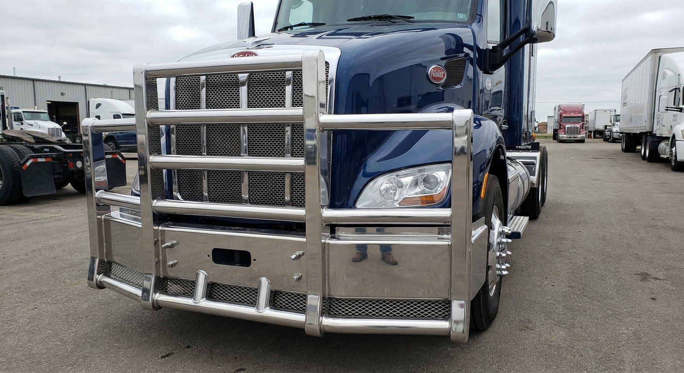 Commercial Semi-Truck with Polished Stainless Steel Grille Guard