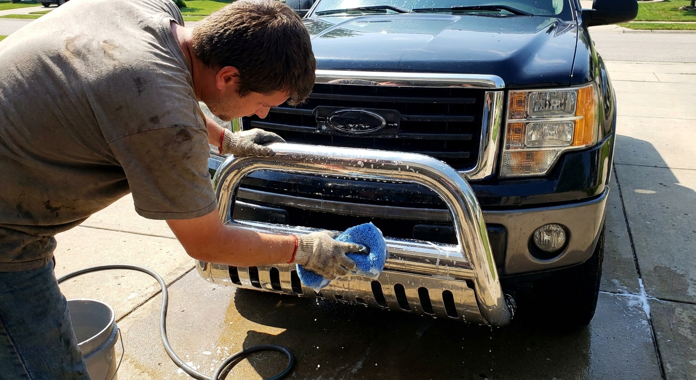 Truck Owner Cleaning Stainless Steel Grille Guard