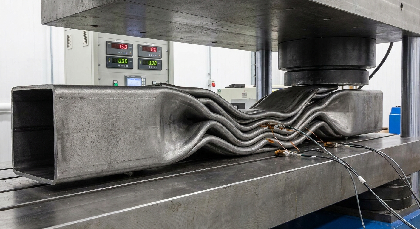 Progressive buckling deformation test of steel crumple tube