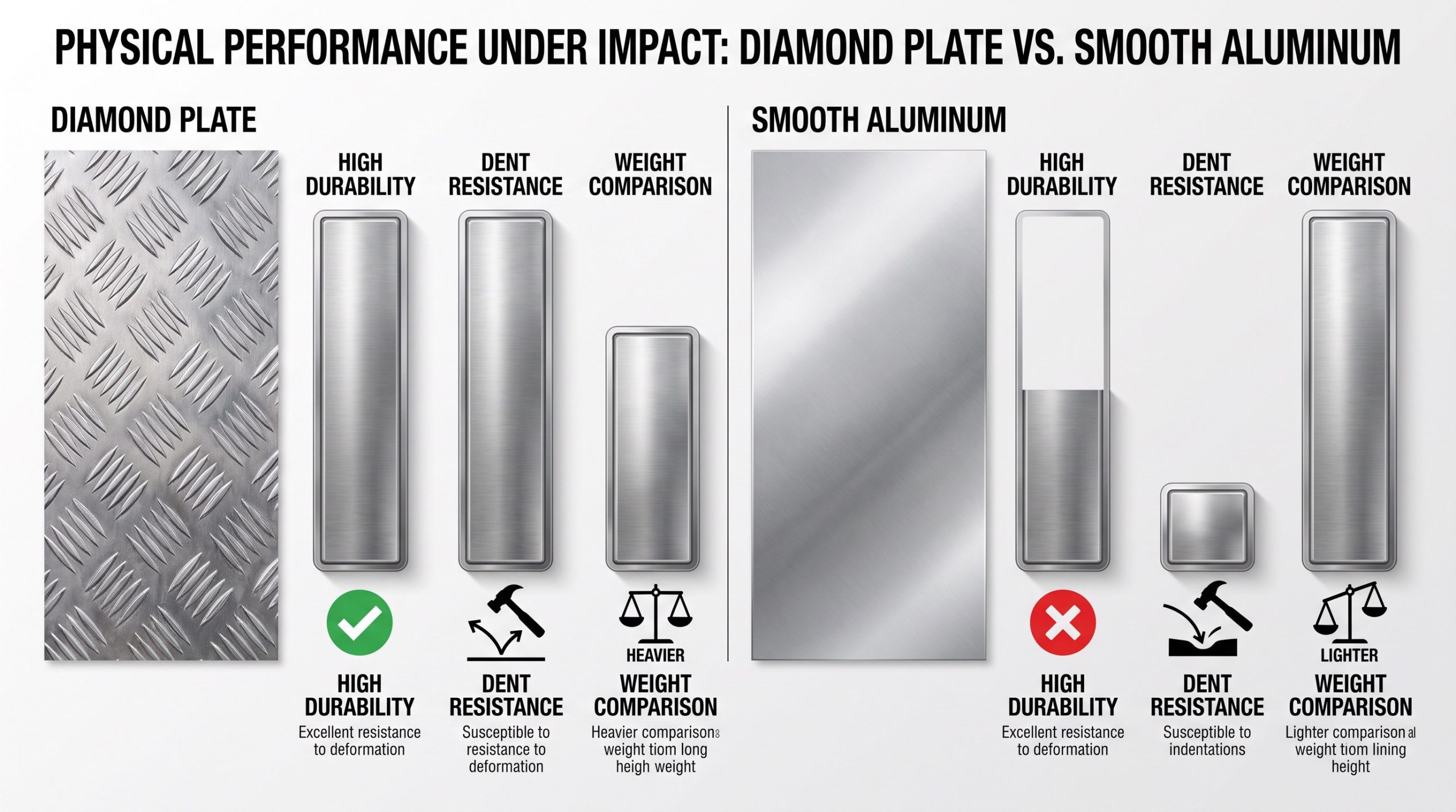 Physical impact and thickness comparison: Diamond Plate vs. Smooth Aluminum