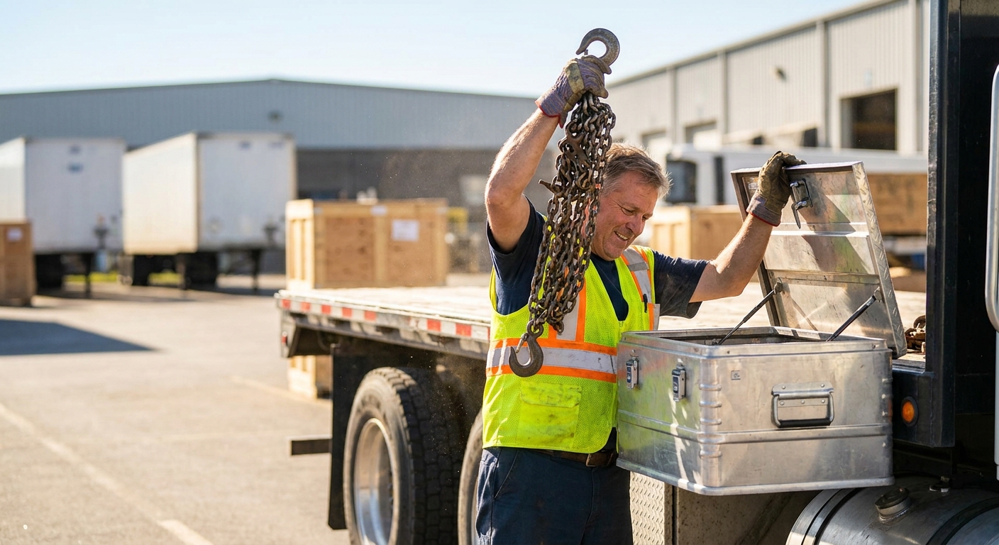 Flatbed truck driver cargo lift