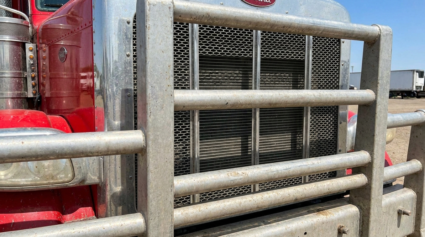 Semi Truck Engine Radiator Close Up