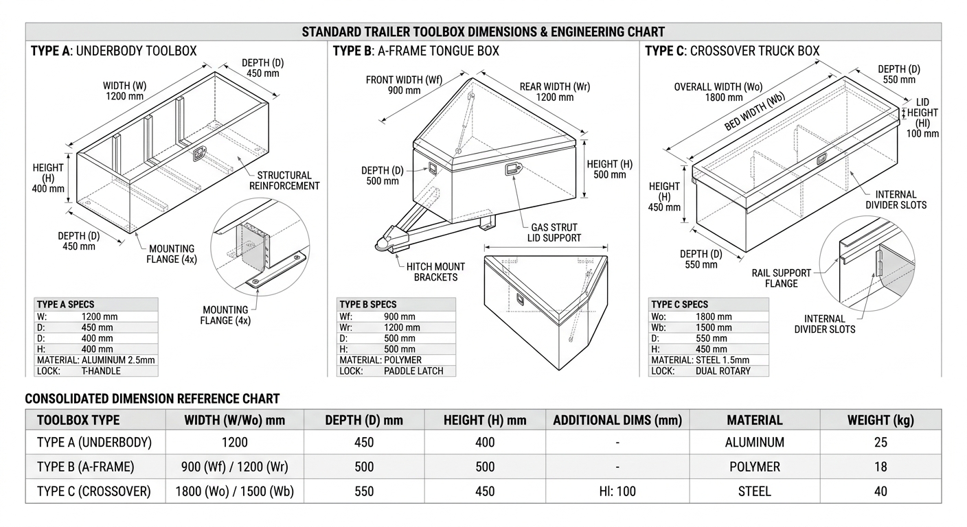 Trailer toolbox standard dimensions and engineering chart diagram