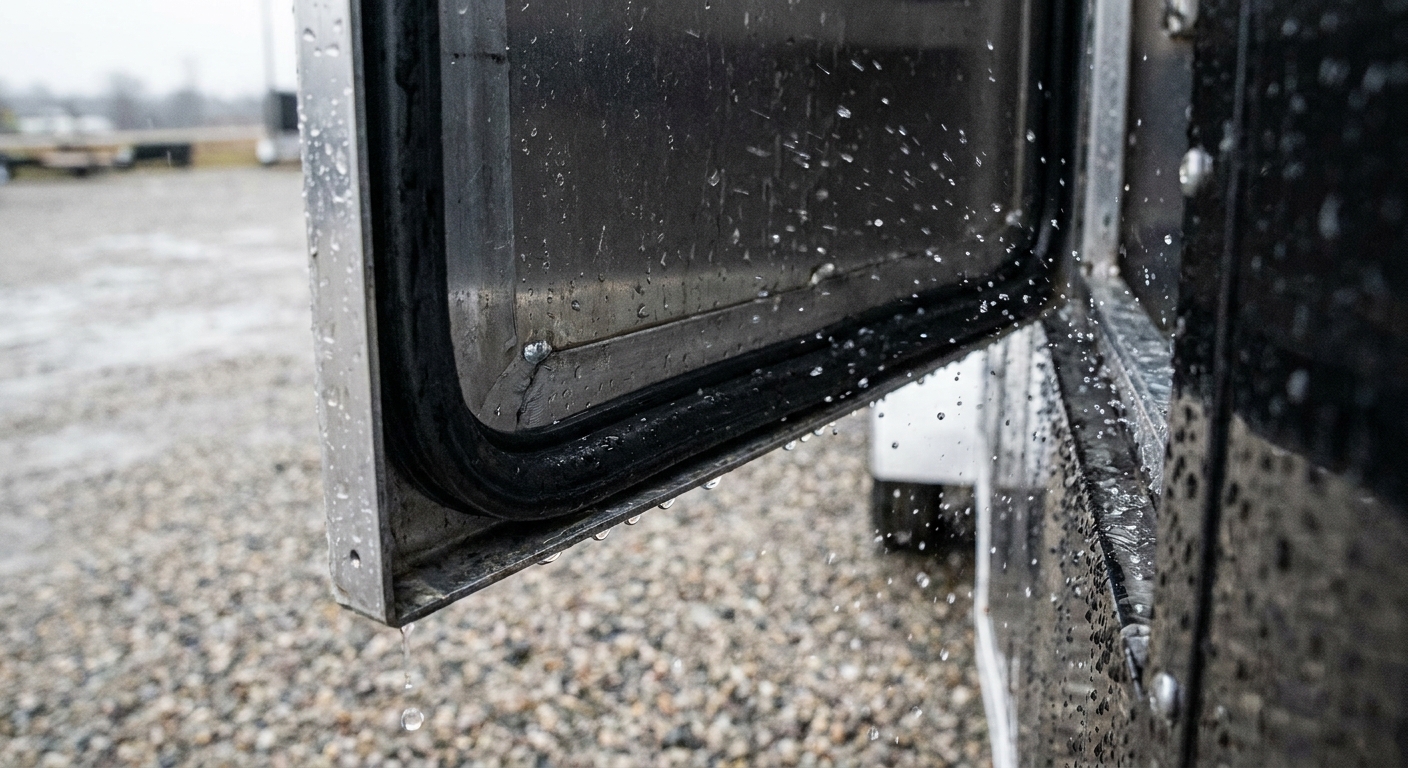 Waterproof seal and rubber gasket demonstration on open trailer toolbox