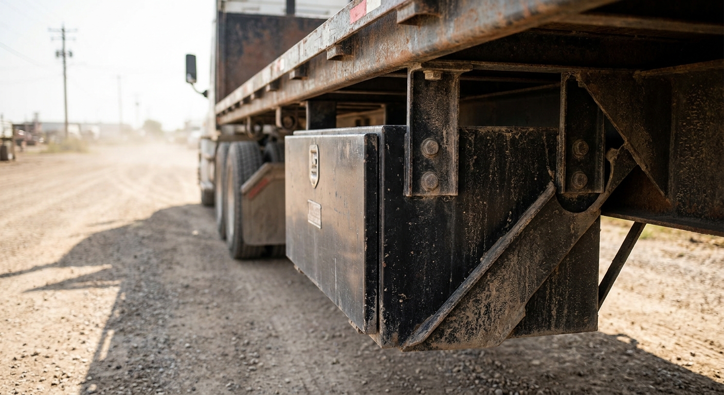 Underbody trailer toolbox installation on flatbed truck