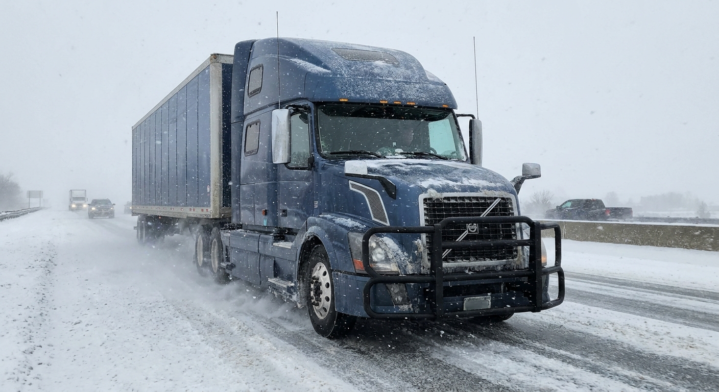Volvo VNL Truck Winter Highway with Corrosion-Resistant Bumper Guard