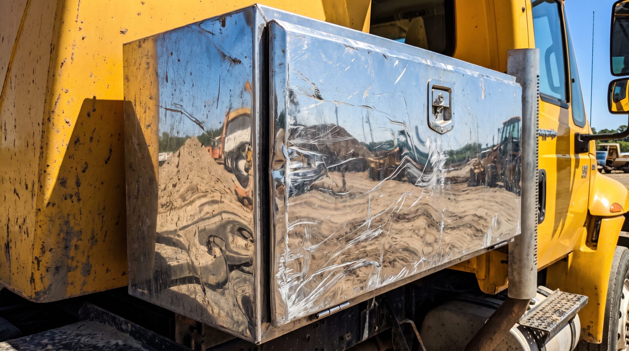 Durable vs. weathered aluminum utility box comparison on commercial truck