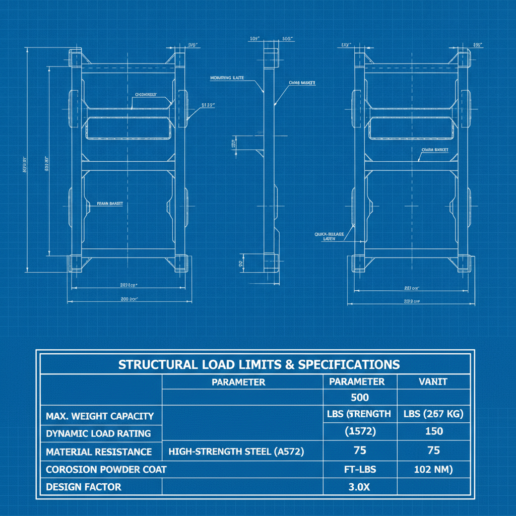 Technical blueprint diagram of tire chain carrier specifications