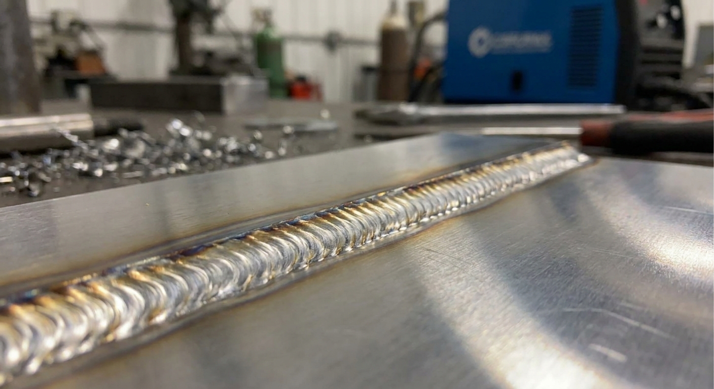 A pristine aluminum TIG weld showcasing the classic stacked dimes pattern