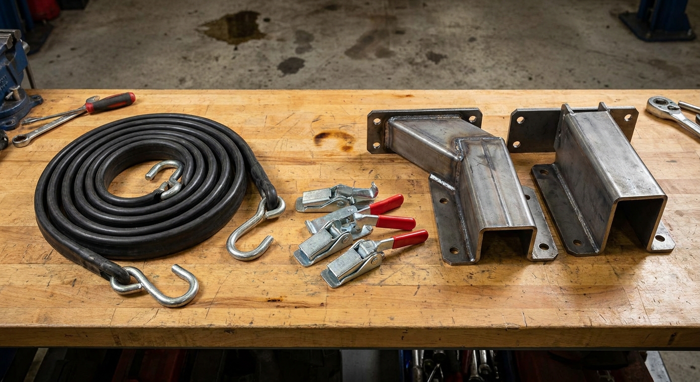 Tire chain carrier accessories and heavy-duty tensioners