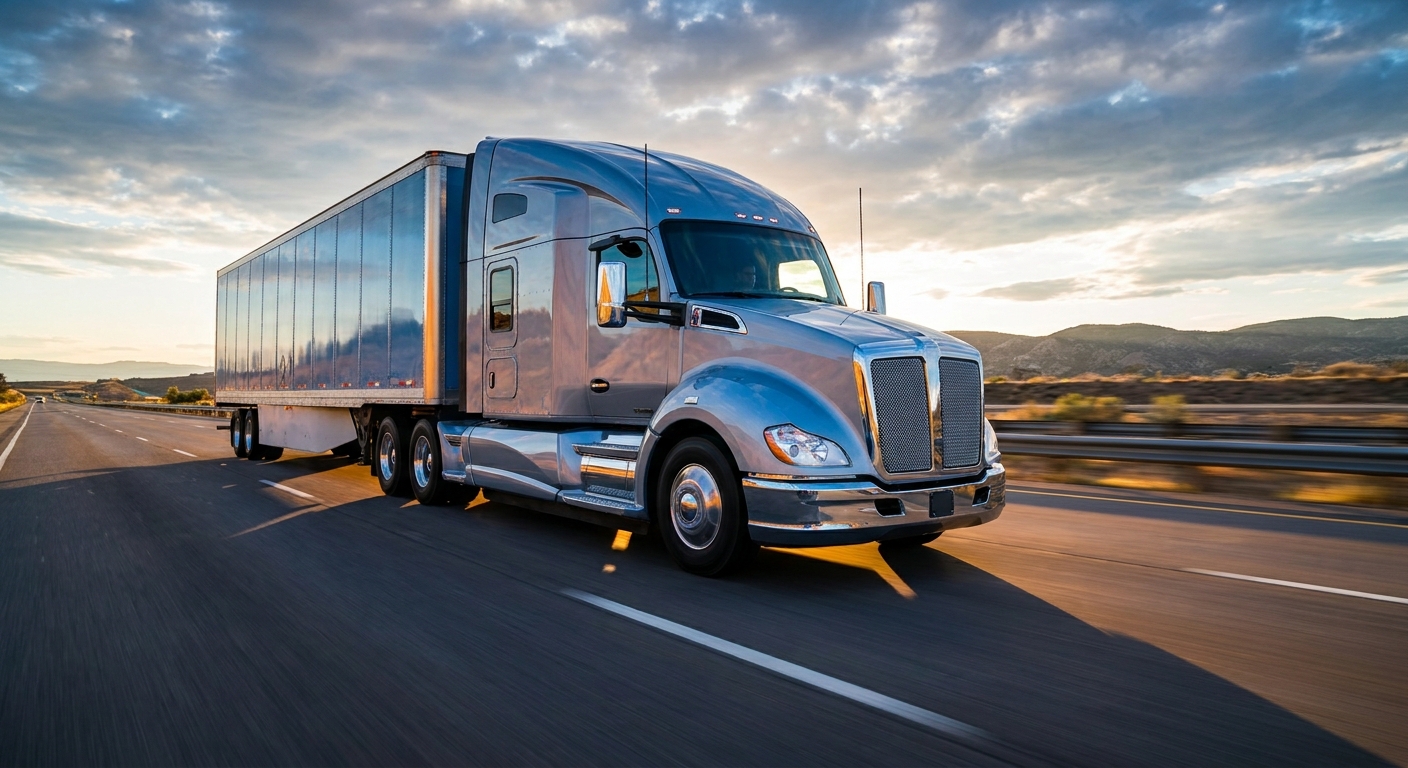 Semi Truck Highway Photorealistic